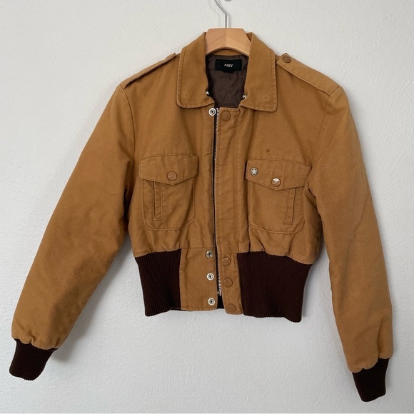 Obey Jackets & Blazers - Obey Women's Tan and Yellow Jacket size S